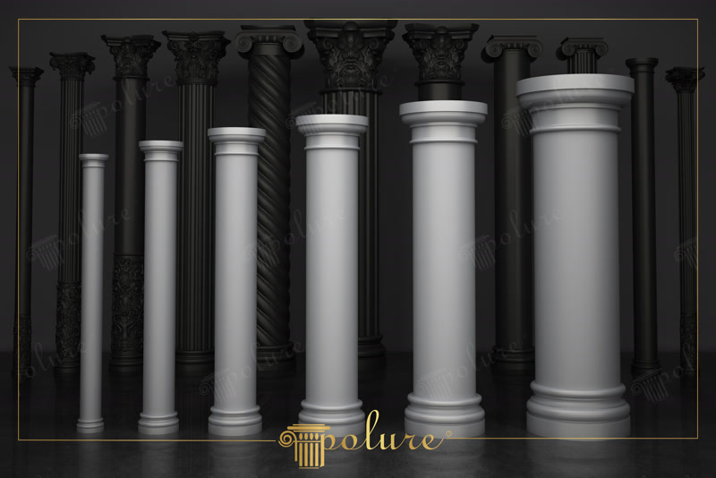 Front View CAD Render of White Smooth Doric Columns