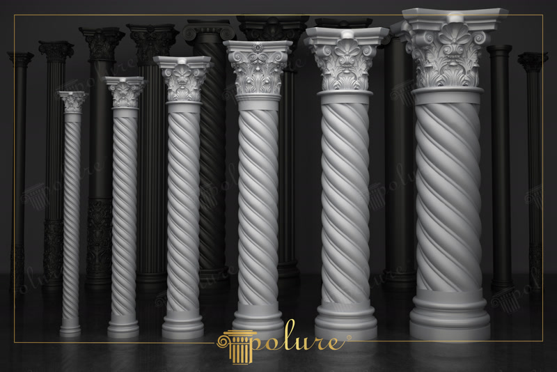Front View CAD Render of White Spiral Corinthian Columns