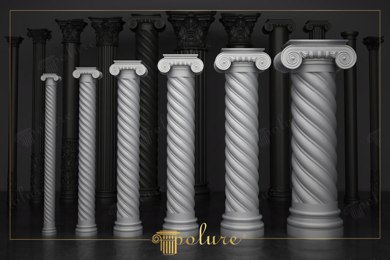 Front View CAD Render of White Spiral Ionic Columns