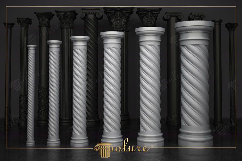 Front View CAD Render of White Spiral Doric Columns