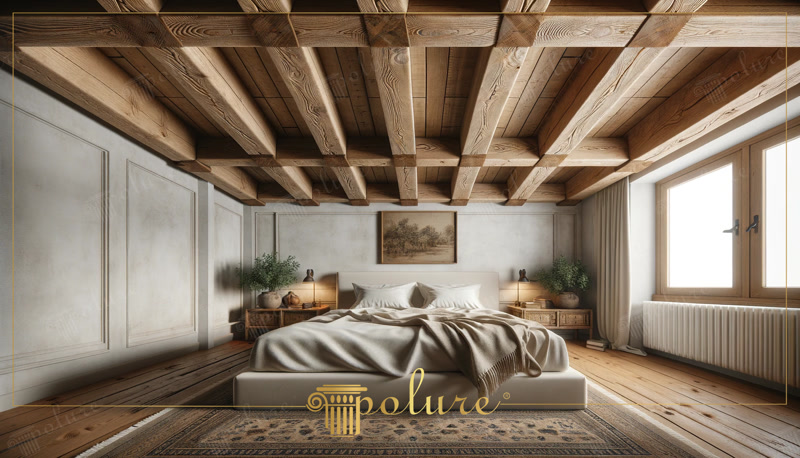 Front View Photo of Modern Rustic Bedroom with Beams