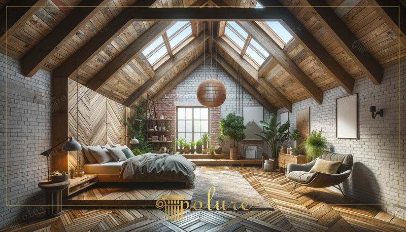 Oblique View Photo of Modern Rustic Attic Loft