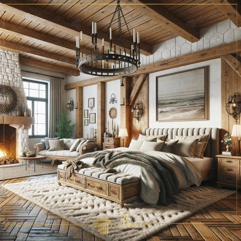 Oblique Photo of Luxury Chalet Suite with Iron Chandelier