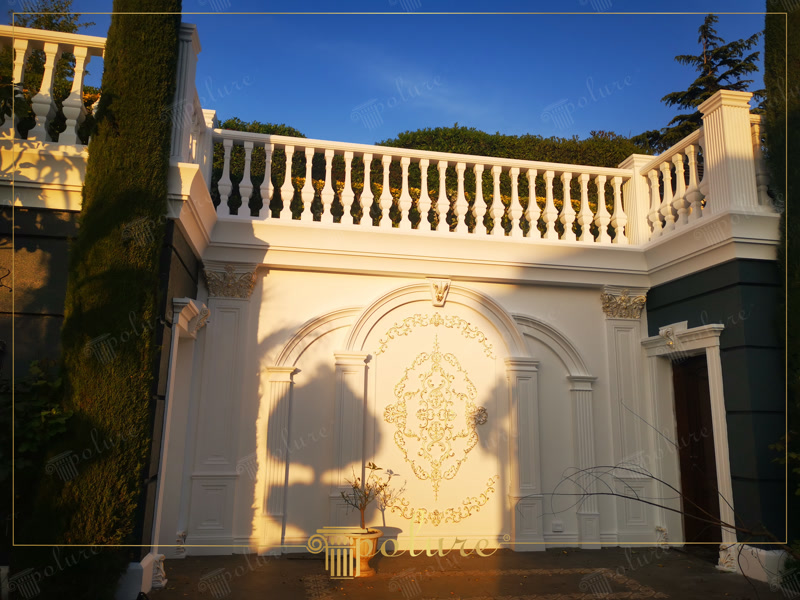 Front View Photo of Garden Terrace Wall with Gold Arch
