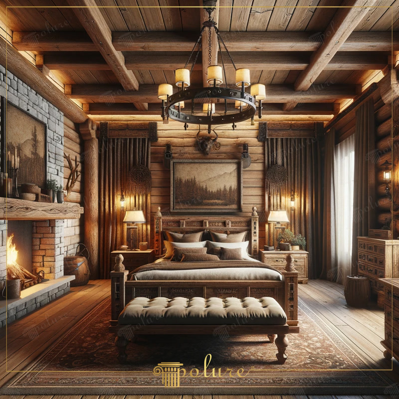 Front View Photo of Log Cabin Suite with Candle Chandelier