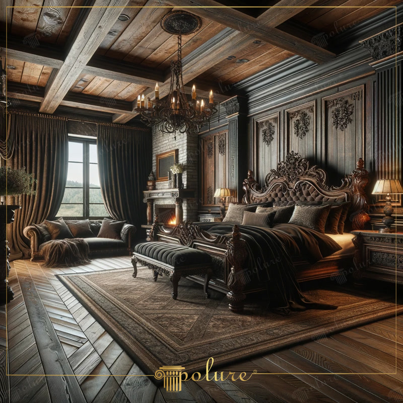 Oblique Photo of Dark Mahogany Gothic Suite
