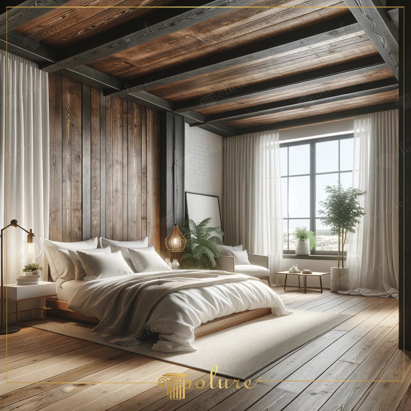 Oblique Photo of Dark Timber Accent Wall Bedroom