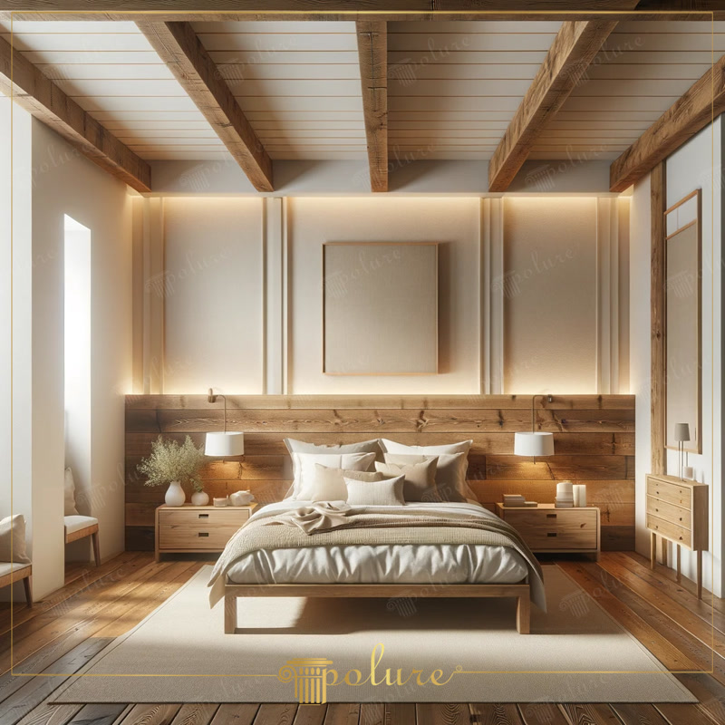 Front View Photo of Japandi Bedroom with Backlit Wall