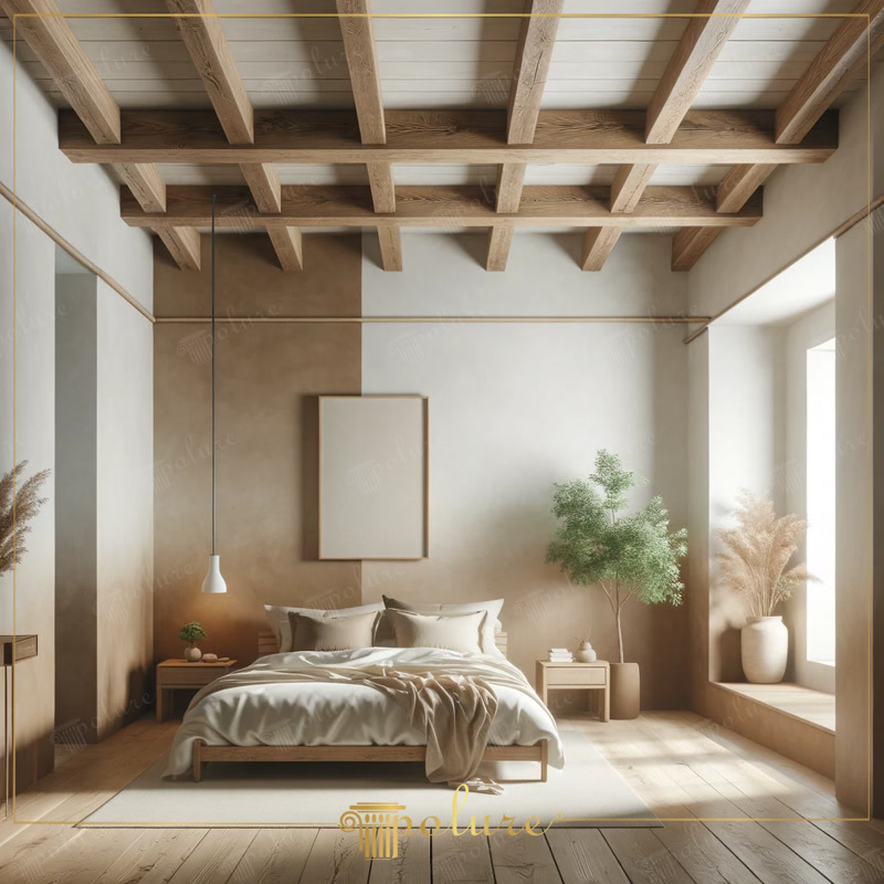 Front View Photo of Modern Bedroom with Two-Tone Wall