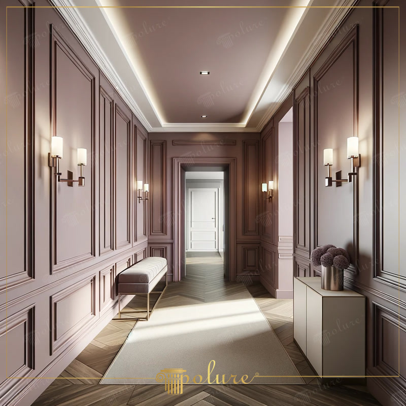 Perspective Photo of Dusty Rose Hallway with Cove Ceiling
