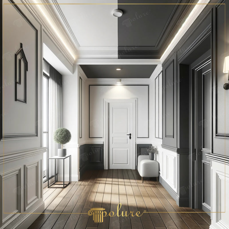 Perspective Photo of Black and White Contrast Hallway