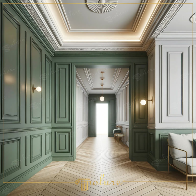 Perspective Photo of Sage Green Neoclassic Hallway