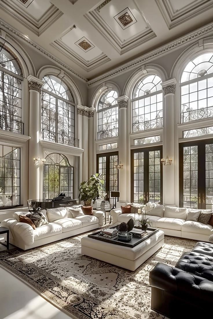 High Angle Photo of Grand Villa Salon with Arch Windows