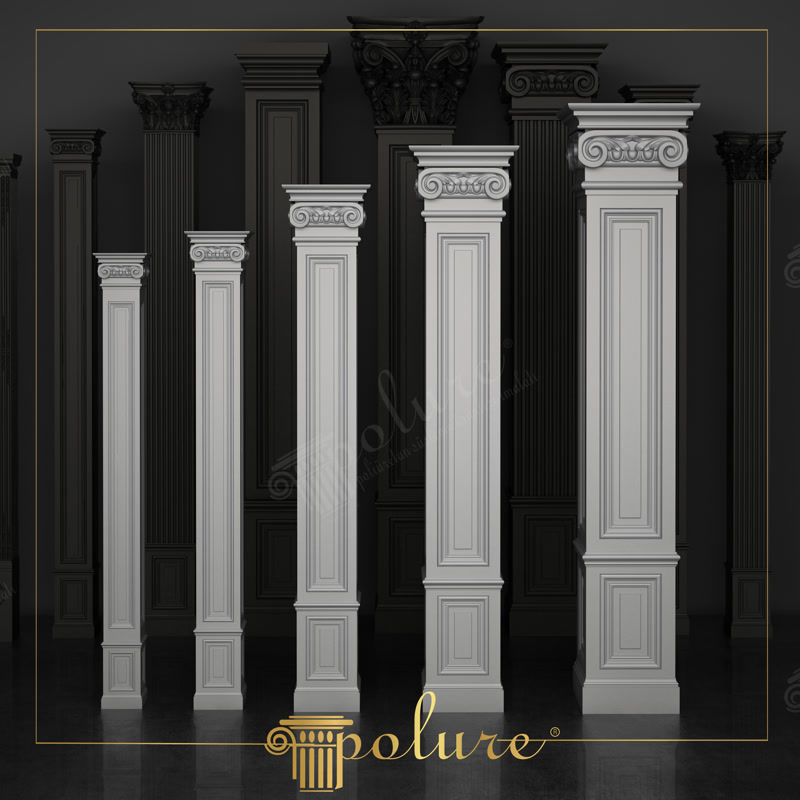 Studio Product Render of White Recessed Panel Ionic Pilasters