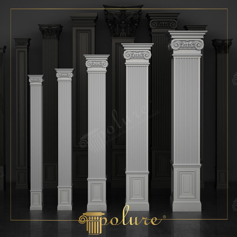 Studio Product Render of White Fluted Ionic Pilasters