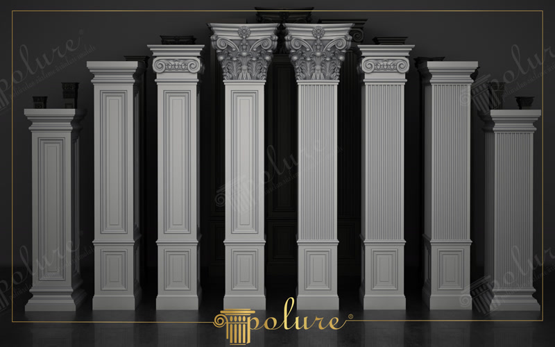 Studio Product Render of White Pilasters with Capital Styles