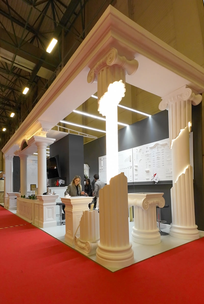 Oblique Photo of Trade Show Booth with Illuminated Columns