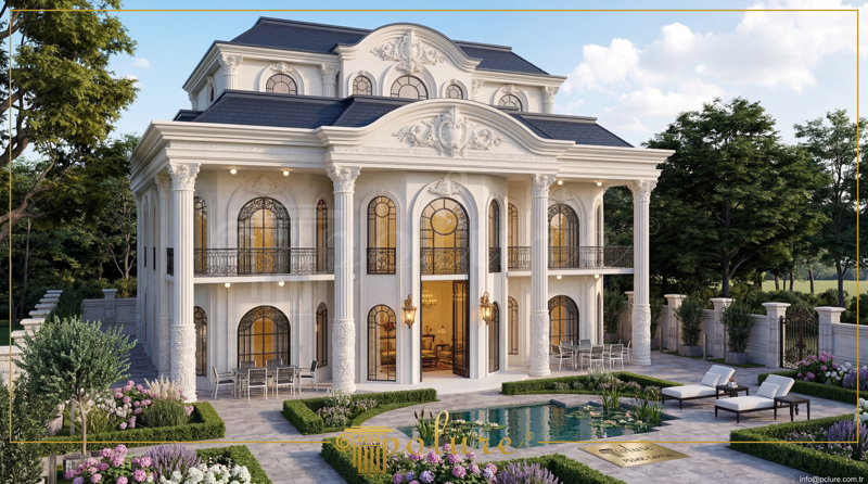 Oblique Exterior Photo of Luxury Neoclassic Palace Villa
