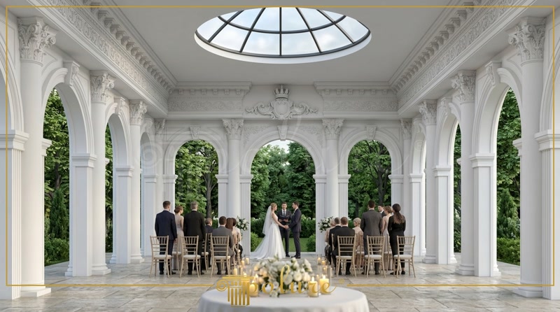 Front View Photo of Wedding Pavilion with Glass Dome Skylight