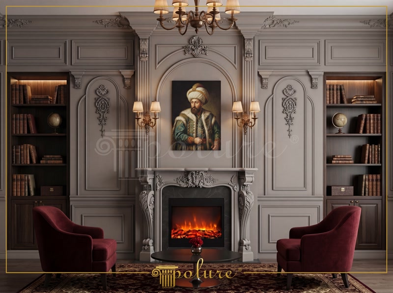 Front View Photo of Grey Library Lounge with Sultan Portrait