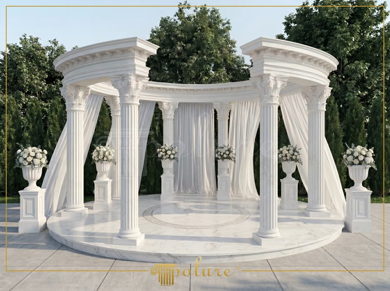 Front View Photo of White Circular Wedding Rotunda Gazebo