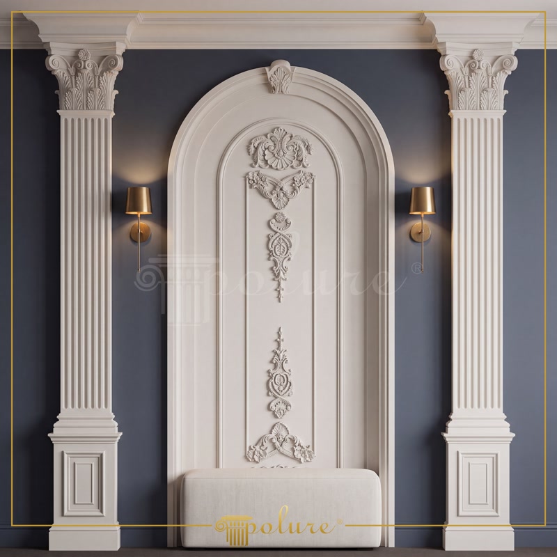 Front View Photo of Slate Blue Wall Alcove with Corinthian Pilasters