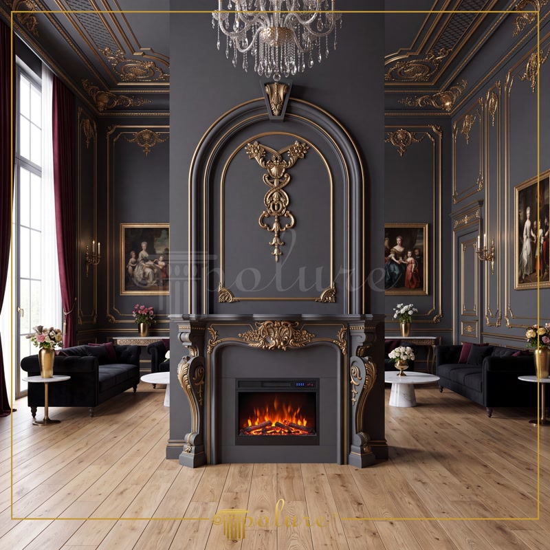 Front View Photo of Charcoal Grey Fireplace Partition