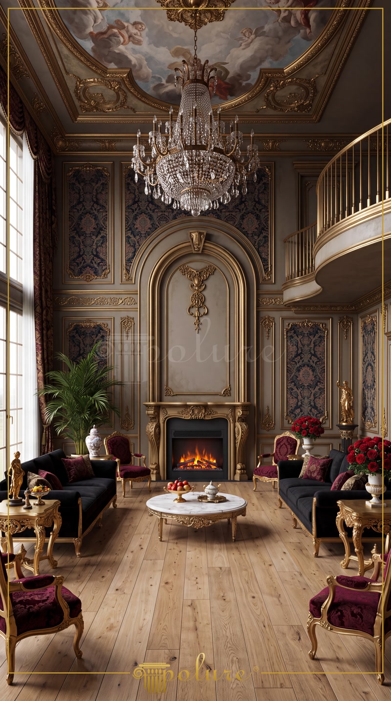 Vertical Photo of Double Height Palace Salon with Fresco