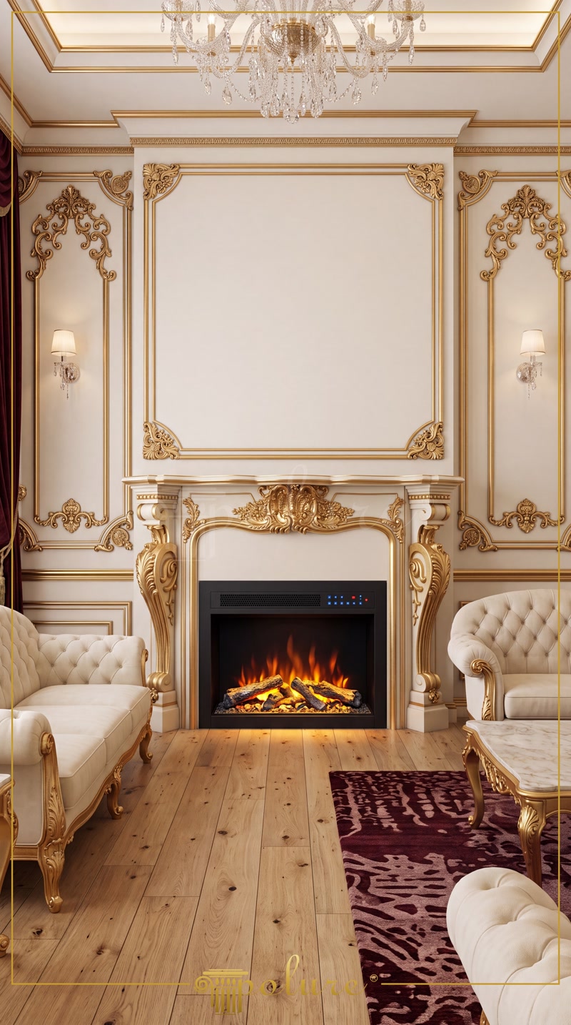 Front View Photo of Cream and Gold Fireplace Salon