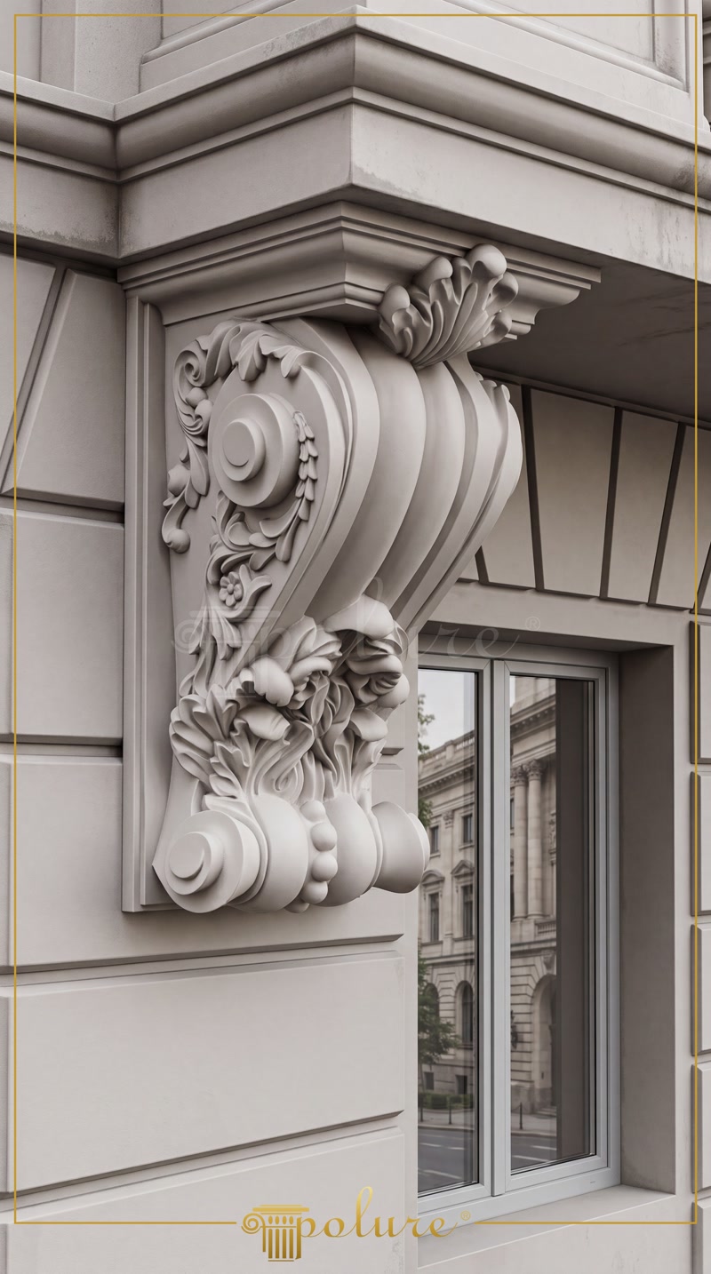 Close Up Photo of Neoclassic Exterior Facade Bracket Corbel
