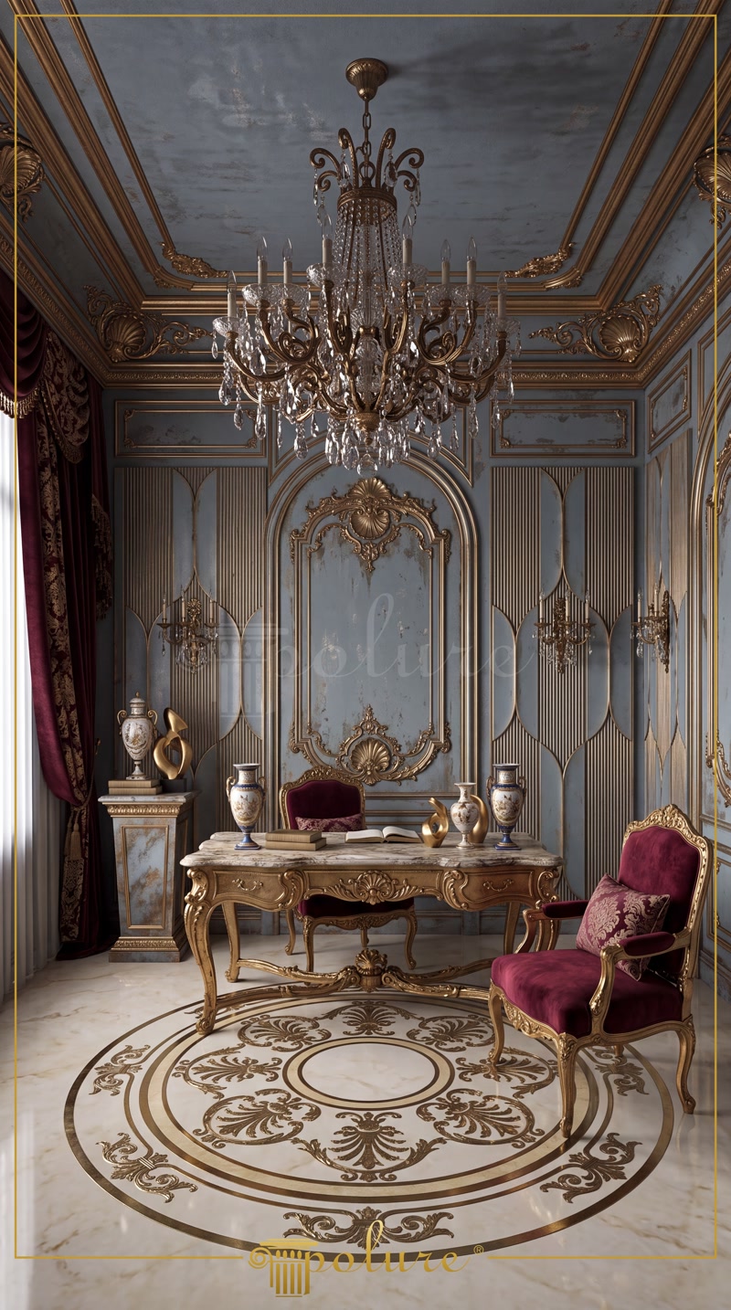 Front View Photo of Slate Blue Baroque Executive Office