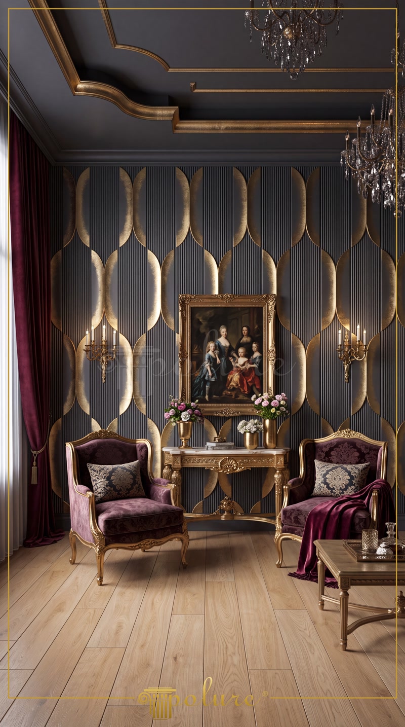 Front View Photo of Charcoal Grey 3D Wall Paneling with Portrait