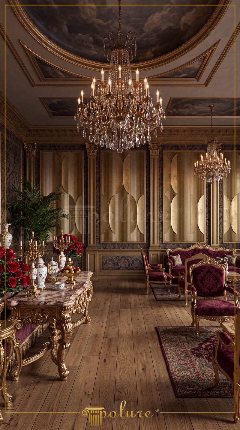 Oblique Photo of Gold Neoclassic Hall with Ceiling Dome