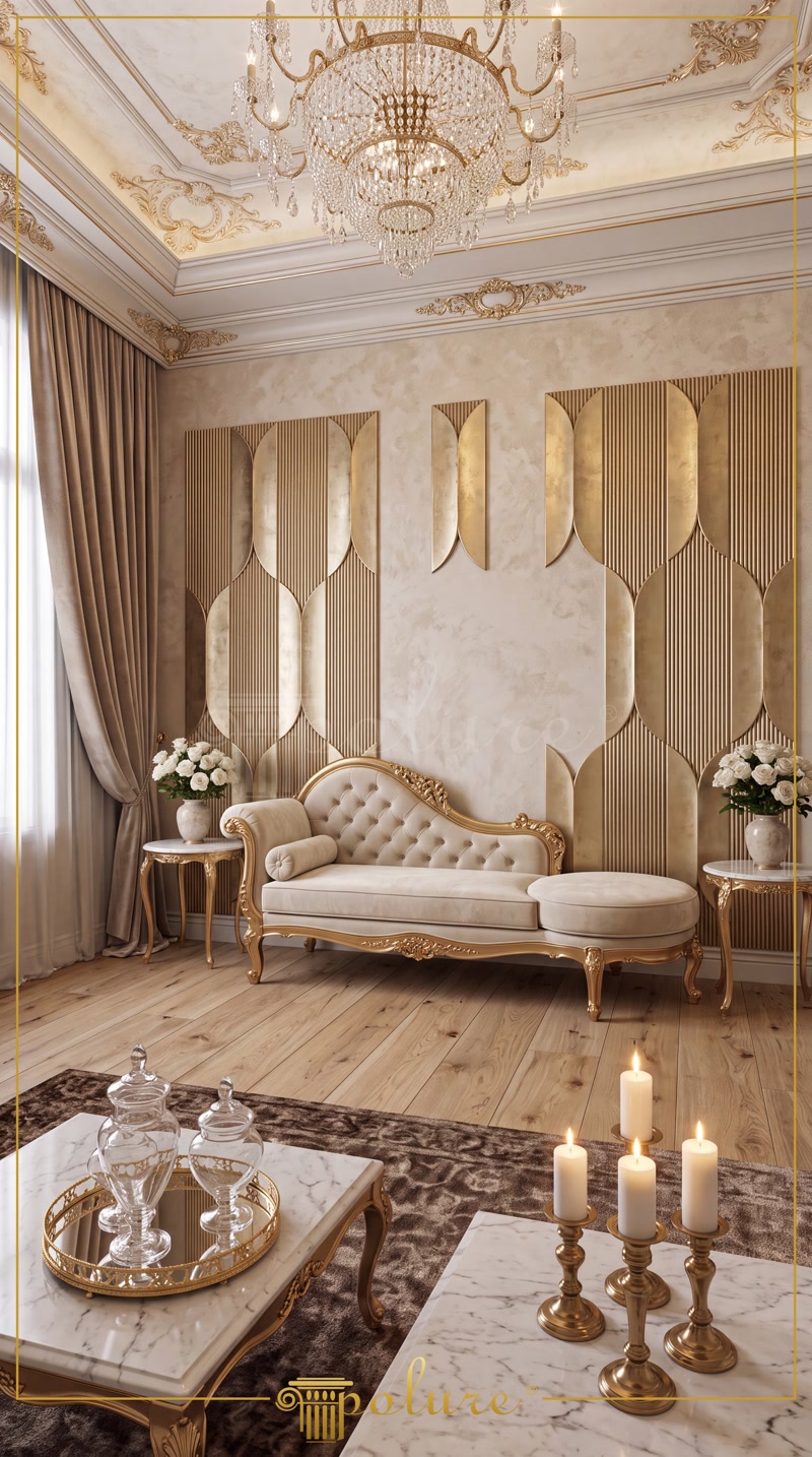 Oblique Photo of Cream Salon with Chaise Lounge Daybed
