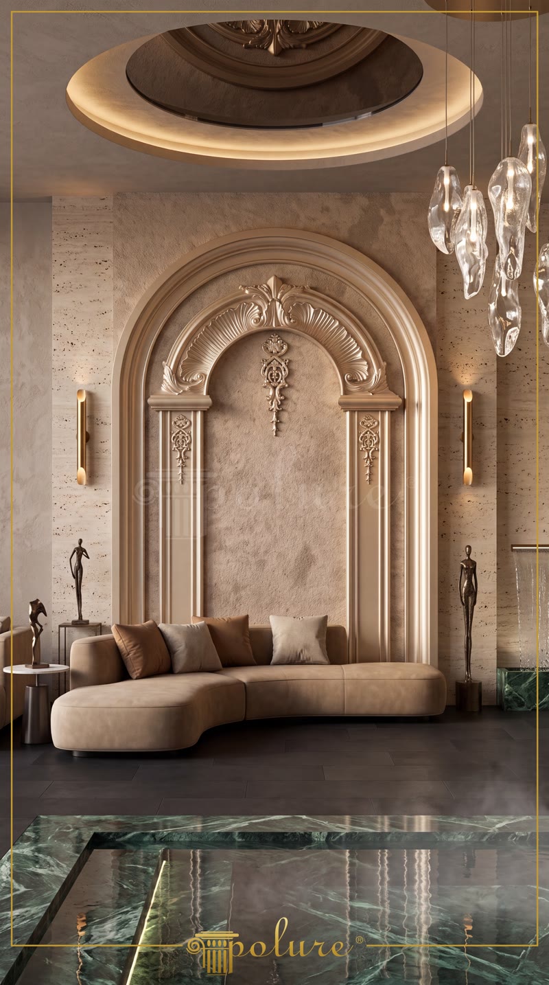 Front View Photo of Modern Travertine Spa Lounge with Pool