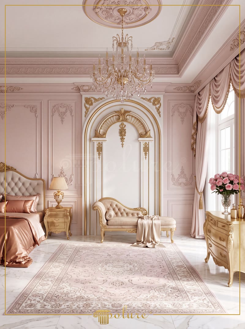 Front View Photo of Dusty Pink Bedroom Lounge with Chaise Lounge