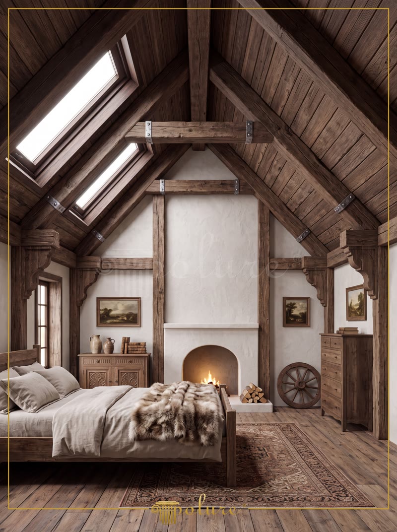 Front View Photo of Vaulted Attic Suite with Stone Fireplace