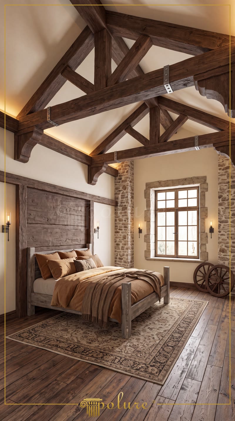 Oblique Photo of Vaulted Chalet Suite with Arch Fireplace