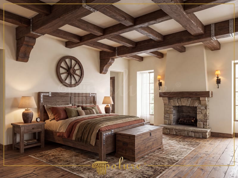 Oblique Photo of Rustic Attic Suite with Stone Fireplace