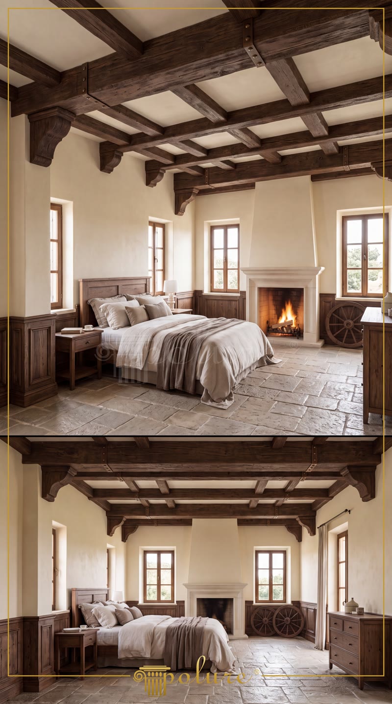 Oblique Photo of Cathedral Chalet Suite with White Fireplace