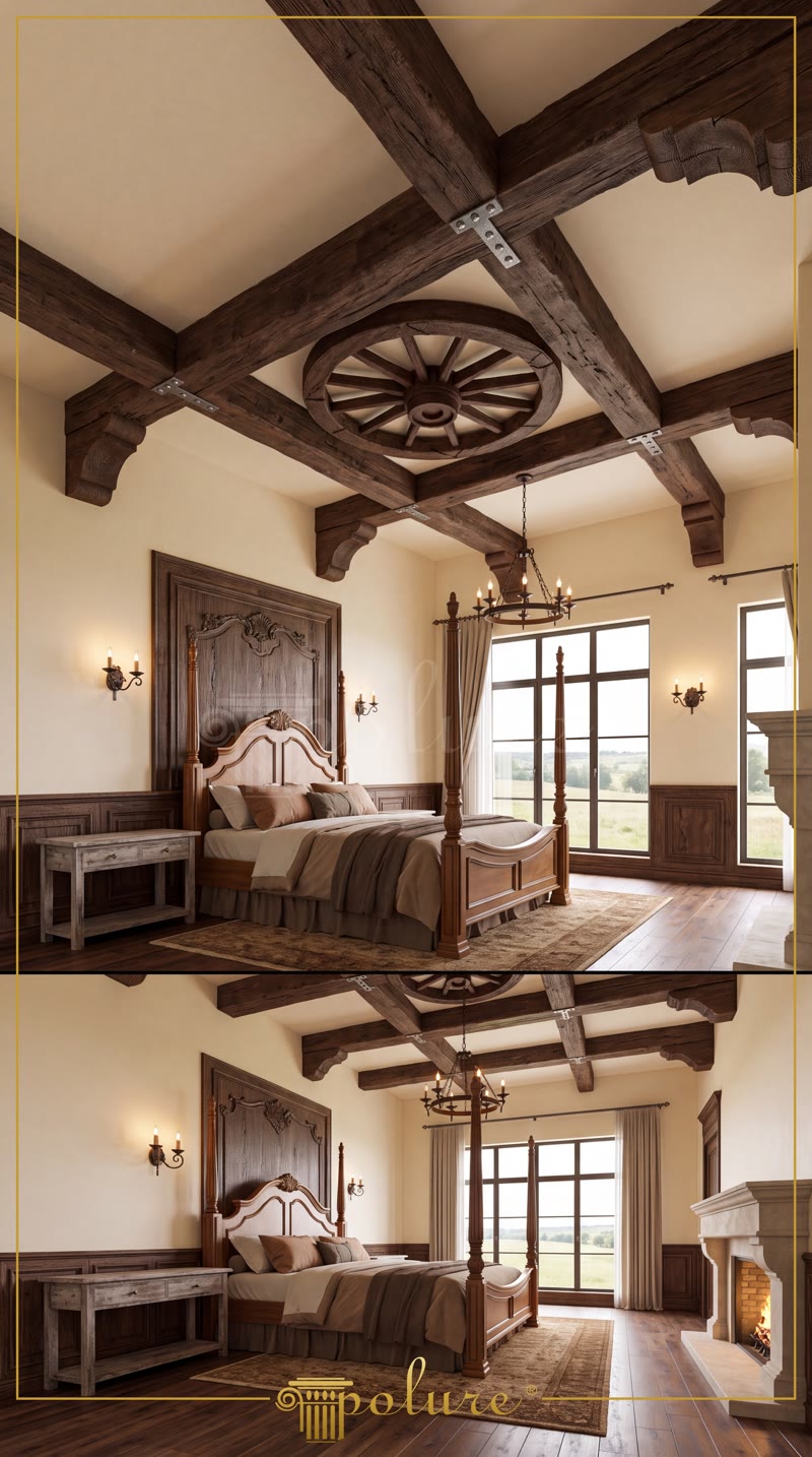 Front View Photo of Japandi Attic Bedroom with Chevron Wall