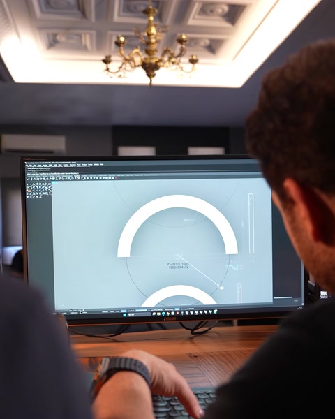 Obrazovka se software na 3D design zakřivených lišt v interiéru.
