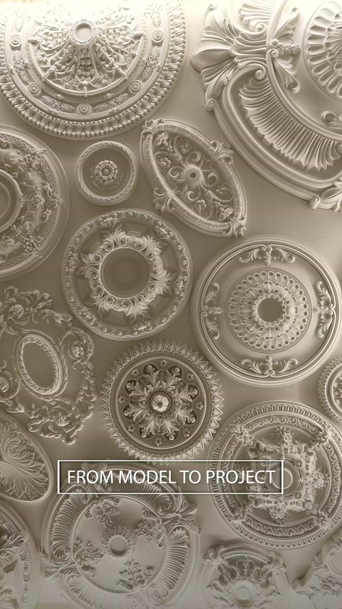 Une large présentation de collection propose des médaillons de plafond coordonnés pour la sélection d’un projet.