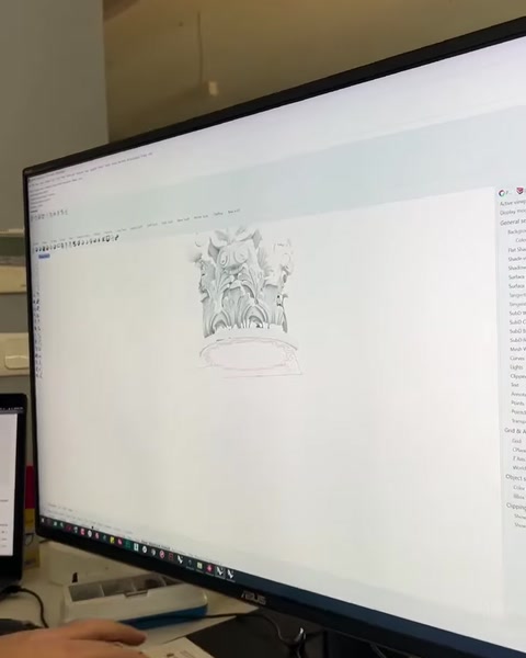 Digitaalne mudel näitab kaunistatud pead ja sambakonstruktsiooni