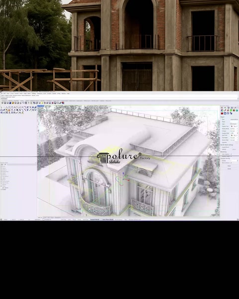 3D software za dizajn prikazuje detaljan model fasade vile