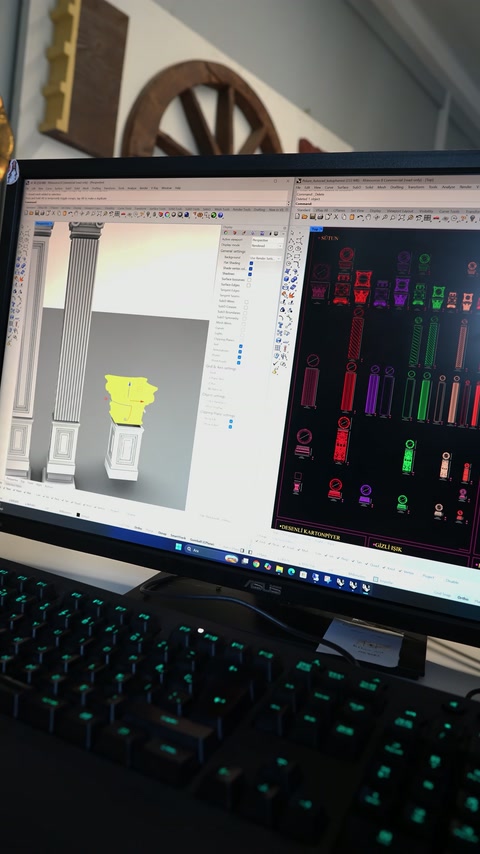 Digitální model porovnává sloupy s různými hlavicemi, dříky a patkami