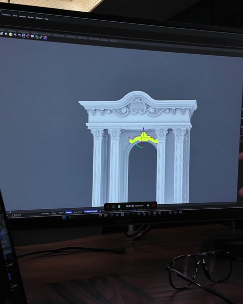 Úplný 3D portálový model zobrazený uprostřed obrazovky monitoru