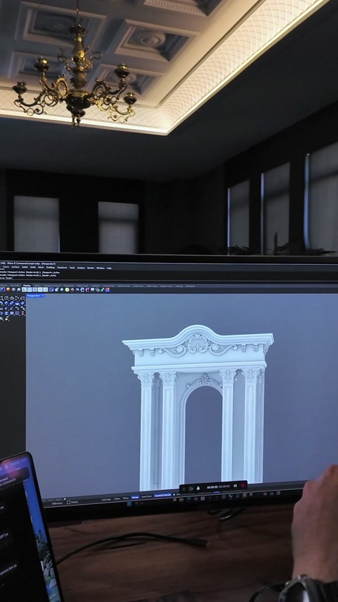 3D λεπτομέρεια μοντέλου εμφανίζει τοξωτή είσοδο με πλαίσιο κιονοστοιχιών