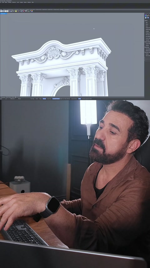 Λεπτομέρεια 3D οθόνης εμφανίζει κεφάλι στήλης πάνω από κιονοστοιχία