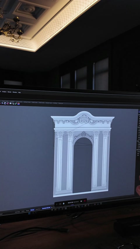 Η οθόνη εμφανίζει το τελειωμένο λευκό 3D μοντέλο πύλης από μπροστά γωνία